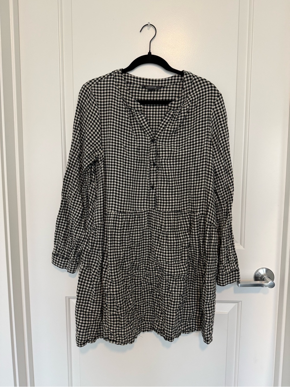 Grade & Gather Black & White Gingham Button-Front Drop Waist Dress